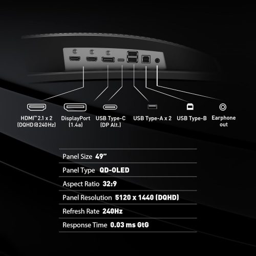  MSI MPG 491CQPX QD-OLED Curved Gaming Monitor, 49-inch, DQHD (5120 x 1440), 240HZ