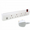 توصيلة كهرباء ليجراند طول 3 متر 4 مخارج مع مخرجين USB أبيض - 698530