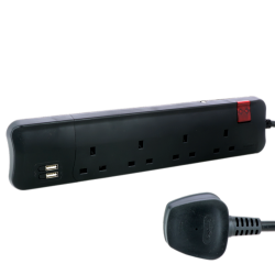 توصيلة كهرباء ليجراند طول 3 متر 4 مخارج مع مخرجين USB أسود - 698532