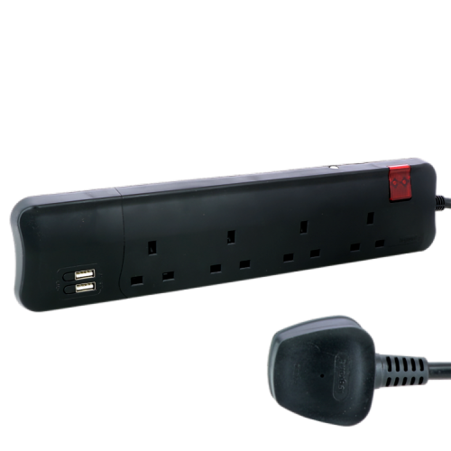 توصيلة كهرباء ليجراند  طول 3 متر 4 مخارج مع مخرجين USB أسود - 698532