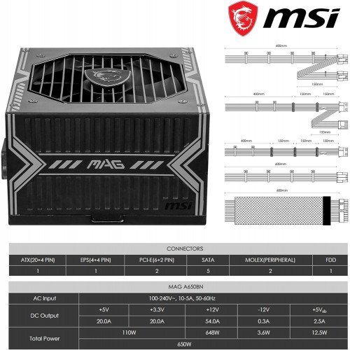  MSI MPG A650 BN 650W 80 Plus BRONZE