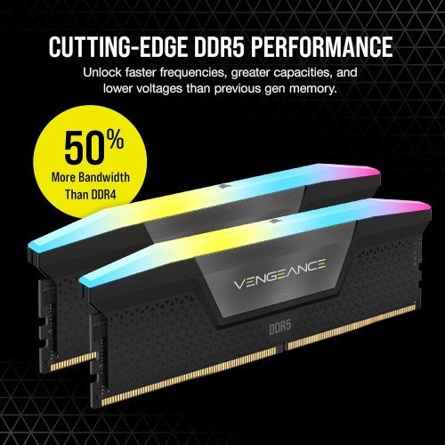 CORSAIR VENGEANCE RGB 96GB (2×48GB) DDR5 5200MHz Memory Kit – Black