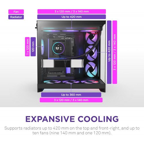 NZXT H9 Flow RGB+ Black Mid-Tower ATX Case NZXT H9 Flow RGB+ Black Mid-Tower ATX Case