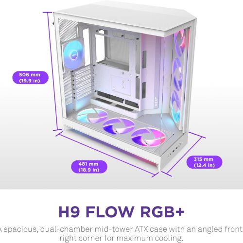 NZXT H9 Flow RGB+ White Mid-Tower ATX Case NZXT H9 Flow RGB+ White Mid-Tower ATX Case