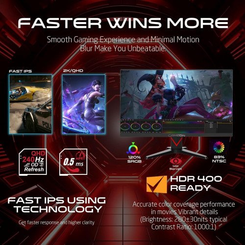 GAMEON GOMD27QHD240IPS – 27” IPS Gaming Monitor with 240Hz, HDR400, 0.5ms