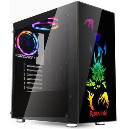   Redragon GC-608 Steeljaw Gaming PC Case   Tempered Glass, RGB Lighting & High Airflow Design