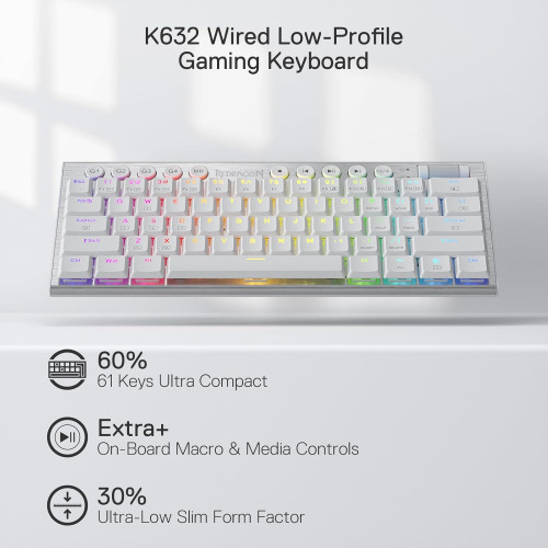Redragon Horus Mini K632 RGB 60% Mechanical Gaming Keyboard White – Red Switch
