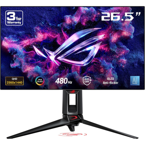 شاشة العاب أسوس روج سويفت Asus ROG Swift | بدقة QHD (2560x1440) | مقاس 27 انش | تقنية  WOLED | من اسوس Asus | تقنية AMD فري سينك | استجابة 0.03 مللي ثانية | معدل تحديث 480 هرتز |  طراز PG27AQDP