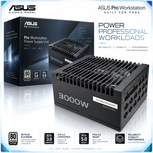 ASUS Pro WS 3000W Platinum 3000W Workstation 80 PLUS Platinum ATX 3.1 PCIe 5.1 Power Supply ASUS Pro WS 3000W Platinum 3000W Workstation 80 PLUS Platinum ATX 3.1 PCIe 5.1 Power Supply