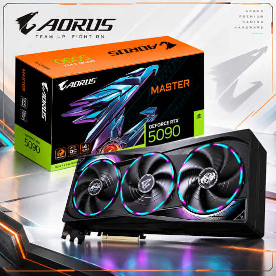 AORUS GeForce RTX 5090 MASTER 32GB GDDR7 PCIe 5.0 Graphics Card with WINDFORCE and LCD AORUS GeForce RTX 5090 MASTER 32GB GDDR7 PCIe 5.0 Graphics Card with WINDFORCE and LCD