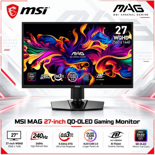 MSI MAG 272QP QD-OLED X24 27-inch Gaming Monitor, WQHD 2K, 240Hz, 0.03ms, HDMI 2.1, HDR Ready, Black MSI MAG 272QP QD-OLED X24 27-inch Gaming Monitor, WQHD 2K, 240Hz, 0.03ms, HDMI 2.1, HDR Ready, Black