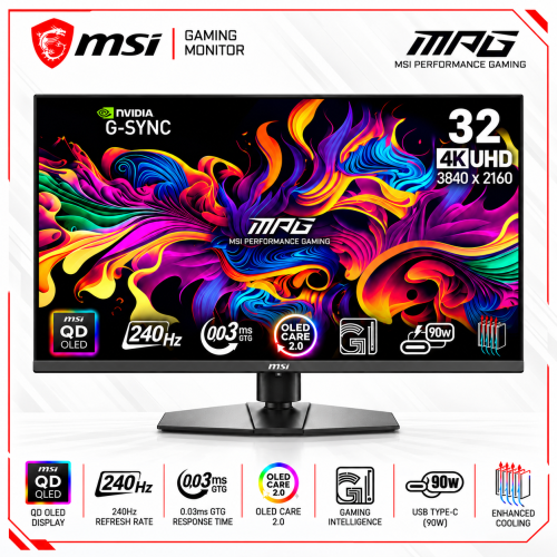 MSI MPG 321URX QD-OLED 32-inch Gaming Monitor, 4K UHD, 240Hz, 0.03ms, HDMI 2.1, HDR True Black 400, Black MSI MPG 321URX QD-OLED 32-inch Gaming Monitor, 4K UHD, 240Hz, 0.03ms, HDMI 2.1, HDR True Black 400, Black