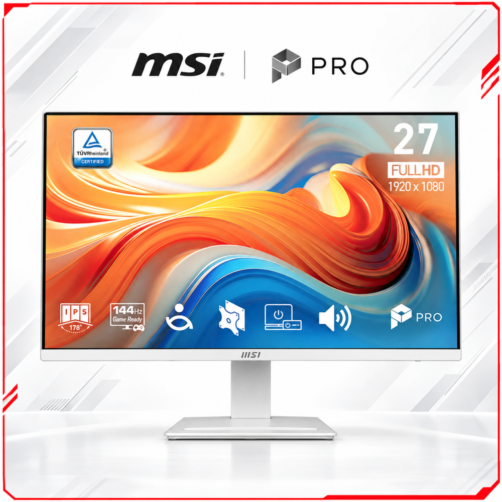 MSI PRO MP273W E14A 27-inch Business Monitor, FHD, IPS, 144Hz, 1ms MPRT, HDMI 2.0, DisplayPort 1.2a, HDR Ready, White MSI PRO MP273W E14A 27-inch Business Monitor, FHD, IPS, 144Hz, 1ms MPRT, HDMI 2.0, DisplayPort 1.2a, HDR Ready, White
