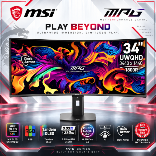 MSI MPG 341CQR QD-OLED X36 34-inch Curved Gaming Monitor, UWQHD 3440x1440, 360Hz, 0.03ms, 1800R, HDMI 2.1, DisplayPort 2.1a, HDR True Black 500, Black MSI MPG 341CQR QD-OLED X36 34-inch Curved Gaming Monitor, UWQHD 3440x1440, 360Hz, 0.03ms, 1800R, HDMI 2.1, DisplayPort 2.1a, HDR True Black 500, Black