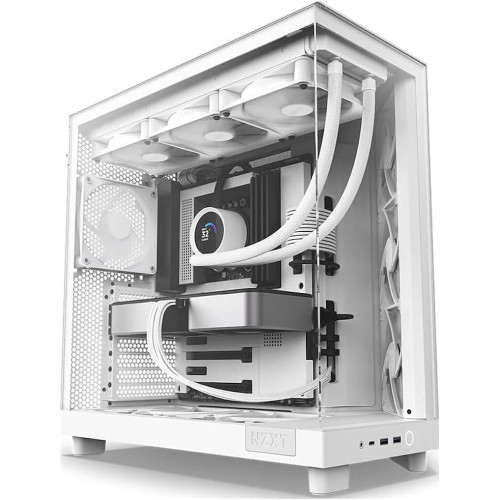 صندوق كمبيوتر العاب  H6 Flow Tempered Glass | حجم متوسط | يدعم ATX | من شركة  NZXT | ابيض | طراز H6 Flow Tempered Glass