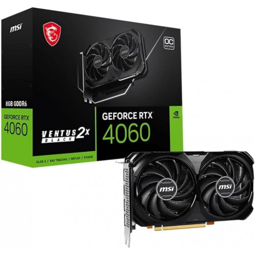 كرت شاشة ام اس أي 4060 MSI 4060 Ventus | ذاكرة 8GB | قابل لكسر السرعة (OC) | طراز GeForce RTX™ 4060 VENTUS 2X BLACK 8G OC