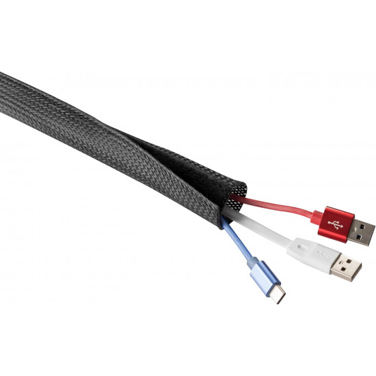 GAMEON GO-5374 Flexible Cable Wrap Sleeve with Hook and Loop Fastener - 85mm/3.3" Width - Black