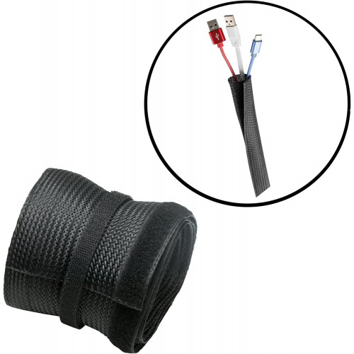 GAMEON GO-5374 Flexible Cable Wrap Sleeve with Hook and Loop Fastener - 85mm/3.3" Width - Black