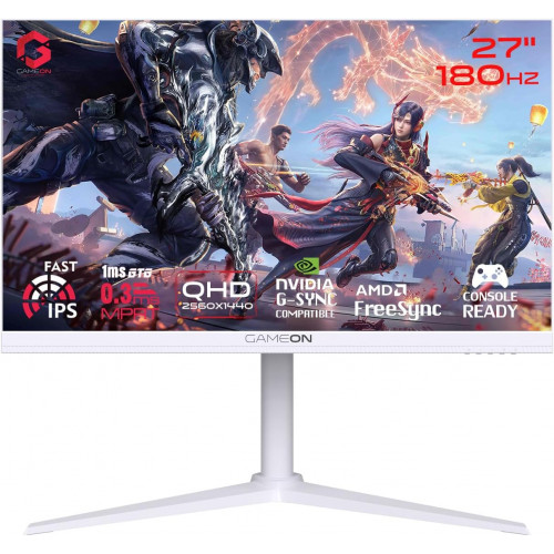 شاشة العاب جيم اون ارتيك برو GAMEON Artic Pro Series | بدقة QHD (2560x1440) | مقاس 27 انش | لوحة  IPS | استجابة 0.3 مللي ثانية | لون ابيض | معدل تحديث 180 هرتز | طراز GOA27QHD180IPS