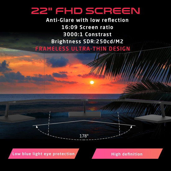 شاشة العاب جيم اون GB22F75  مقاس 22 هرتز 75 هرتز   GAMEON GB22F75 Basic Series Gaming Monitor