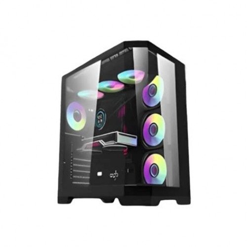 Aigo FT418 PRO ATX Mid-Tower Gaming Case with 7 ARGB Fans and Tempered Glass – Black