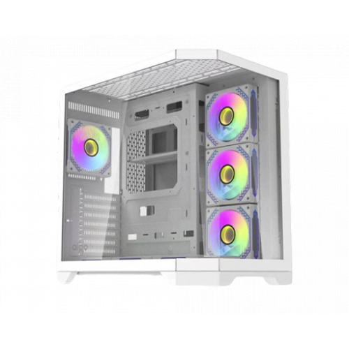 Aigo FT418 PRO ATX Mid-Tower Gaming Case with 7 ARGB Fans and Tempered Glass – White