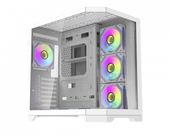 Aigo FT418 PRO ATX Mid-Tower Gaming Case with 7 ARGB Fans and Tempered Glass – White