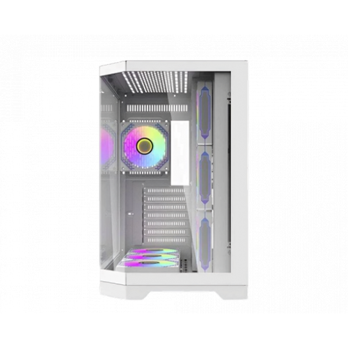 Aigo FT418 PRO ATX Mid-Tower Gaming Case with 7 ARGB Fans and Tempered Glass – White