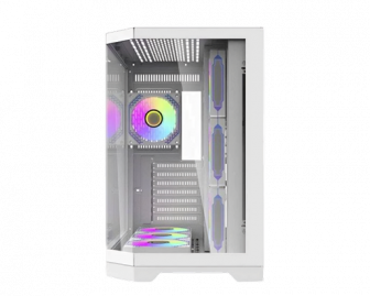 Aigo FT418 PRO ATX Mid-Tower Gaming Case with 7 ARGB Fans and Tempered Glass – White
