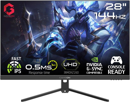 شاشة العاب جيم اون  GAMEON | بدقة4K  UHD (3840×2160) | مقاس 28 انش | استجابة 1 مللي ثانية  | لوحة  IPS | معدل تحديث 144 هرتز | طراز GOP28UHD144IPS