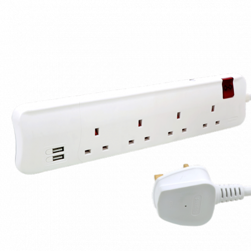 توصيلة كهرباء ليجراند طول 3 متر 4 مخارج مع مخرجين USB أبيض - 698530