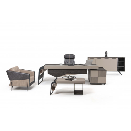 طقم أثاث مكتبي نيو أورا 3 قطع - أسود وبيج غامق