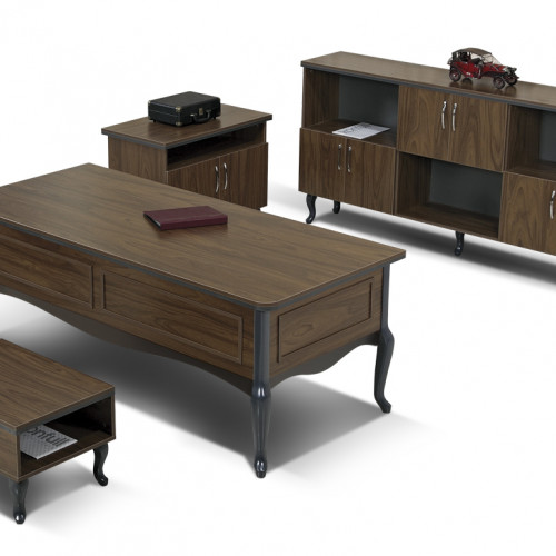 طقم أثاث مكتبي لادن 4 قطع - بني غامق ورمادي