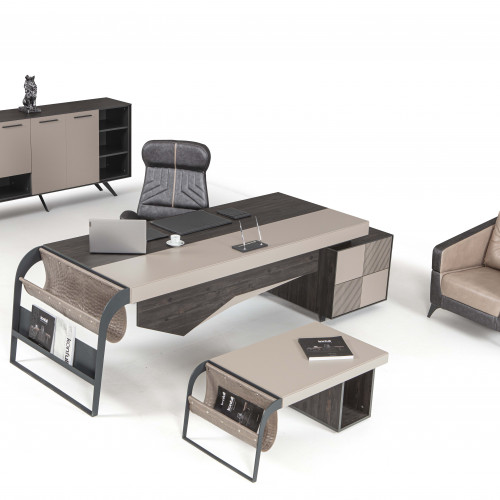 طقم أثاث مكتبي نيو أورا 3 قطع - أسود وبيج غامق