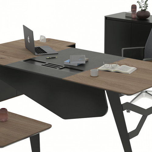 طقم أثاث مكتبي سمارت 3 قطع - رمادي وبني فاتح