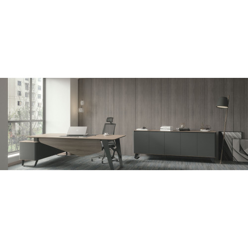 طقم أثاث مكتبي سمارت 3 قطع - رمادي وبني فاتح