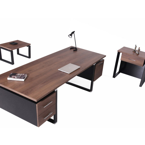 طقم أثاث مكتبي لارا 4 قطع - مكتب 220 سم - بني وأسود