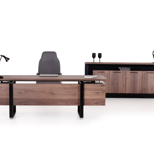 طقم أثاث مكتبي لارا 4 قطع - مكتب 220 سم - بني وأسود