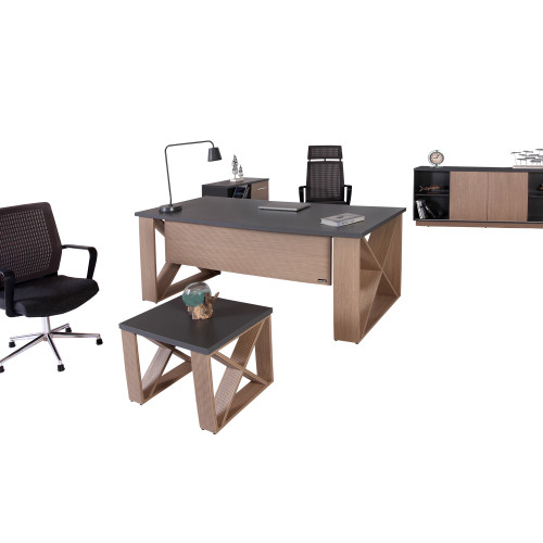 طقم أثاث مكتبي ميركيور 4 قطع - رمادي وبني فاتح