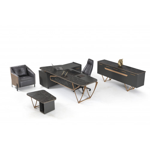 طقم أثاث مكتبي آيكون 3 قطع - أسود وذهبي