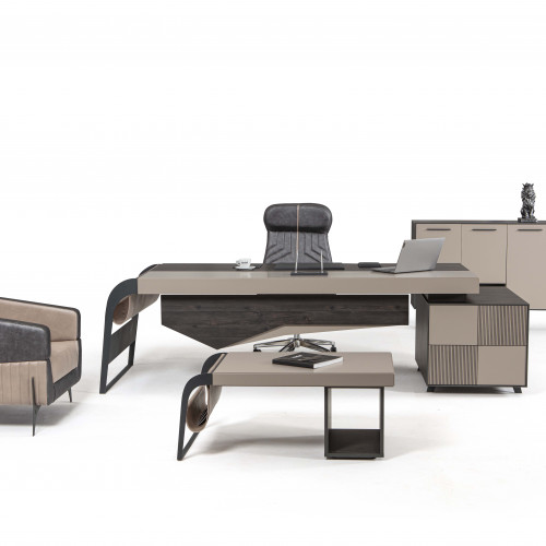 طقم أثاث مكتبي نيو أورا 3 قطع - أسود وبيج غامق