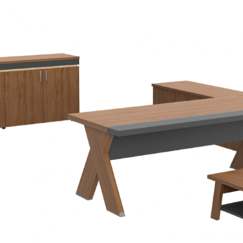  طقم أثاث مكتبي هورسي 3 قطع - رمادي وبني فاتح