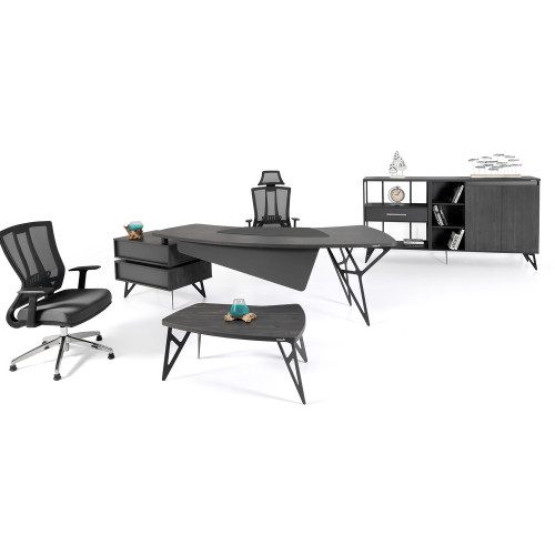 طقم أثاث مكتبي ميركان 3 قطع - رمادي وأسود