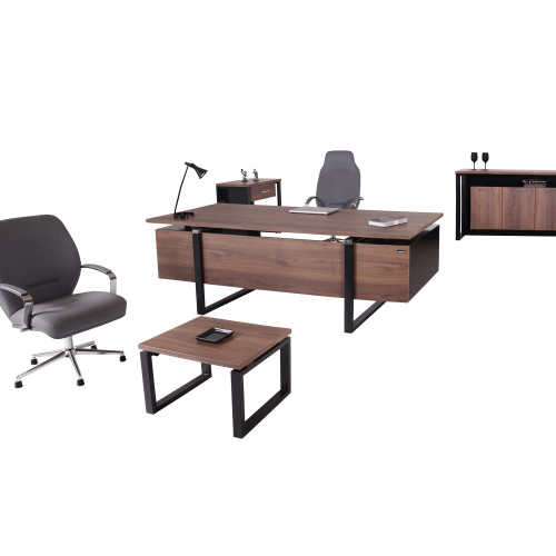 طقم أثاث مكتبي لارا 4 قطع - مكتب 200 سم - بني وأسود