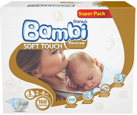 بامبي مقاس (1) صندوق سوبر 168 حفاضة بامبي مقاس (1) صندوق سوبر 168 حفاضة