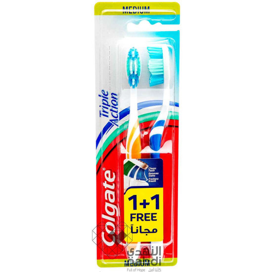 كولجيت فرشاة اسنان تربل اكشن متوسطة النعومة قطعتان كولجيت فرشاة اسنان تربل اكشن متوسطة النعومة قطعتان