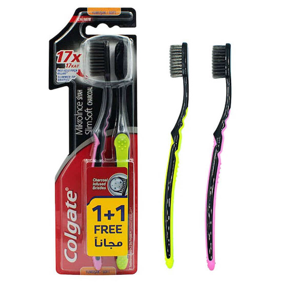 كولجيت فرشاة اسنان سليم سوفت ناعمة بالفحم قطعتان كولجيت فرشاة اسنان سليم سوفت ناعمة بالفحم قطعتان