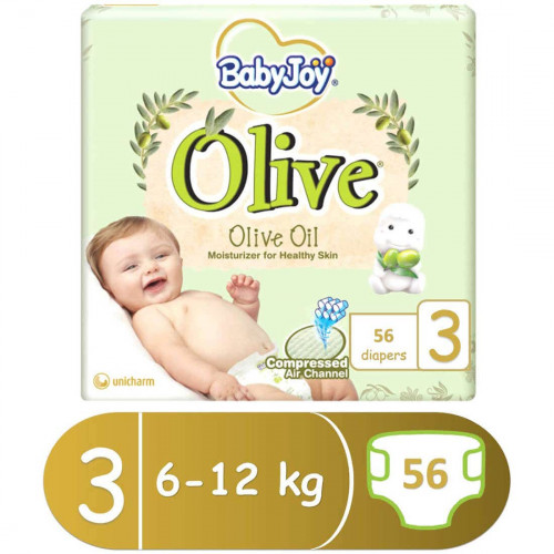 بيبي جوي زيتون مقاس (3) ميجا 6 - 12 كجم 56 حفاضة بيبي جوي زيتون مقاس (3) ميجا 6 - 12 كجم 56 حفاضة