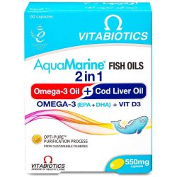 Vitabiotics Aquamarine 2-in-1 Omega 3 &amp; Cod Liver Oil 60 Capsules