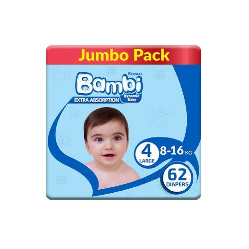بامبي مقاس (4) عبوة ضخمة 62 حفاضة